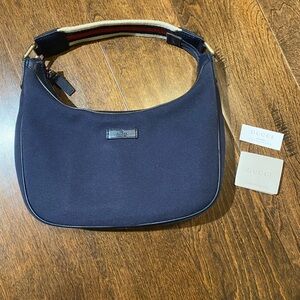 Gucci Sherry Line Handbag 263757 Navy Canvas Leather Women's